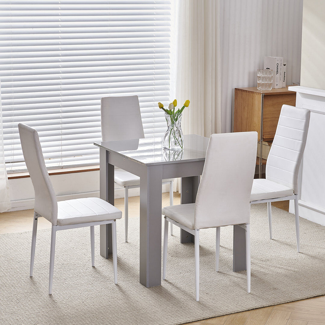 Brayden Studio Dining Set White Leather Line Chairs#4