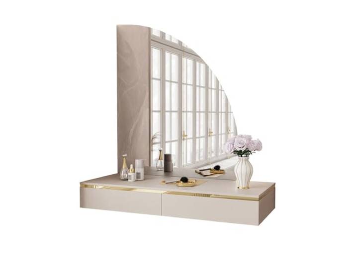 Lookway Schminktisch Aurora-Q Kaschmir matt, hängend mit LED Spiegel – moderner Make-up Tisch zur Wandmontage, platzsparender Frisiertisch für Schlafzimmer (Spiegel Rechts)