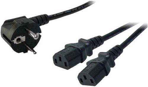 LogiLink Strom Anschlusskabel [1x Schutzkontakt-Winkelstecker - 2x Kaltgeräte-Stecker C13] 1.70m Schwarz