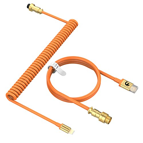 MAMBASNAKE C02 Opgerolde Toetsenbord USB-C Kabel met 8000Hz Polling Rate - Oranje/Goudoranje