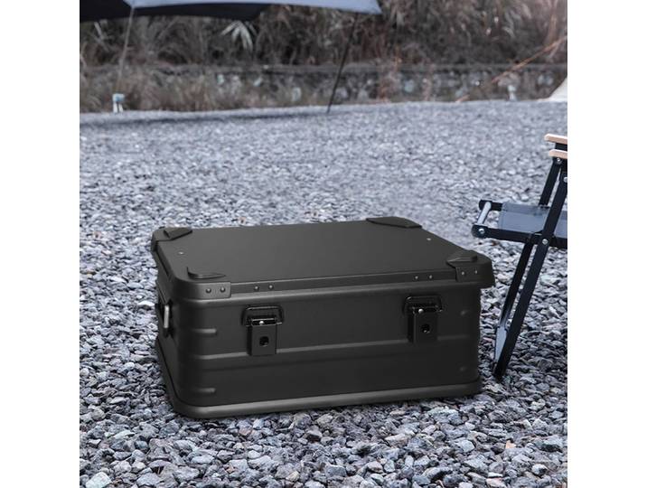 Boîte de rangement de voyage en alliage d'aluminium, boîte de rangement noire, camping, voiture, pique-nique, extérieur, 30L, 50L, 80L