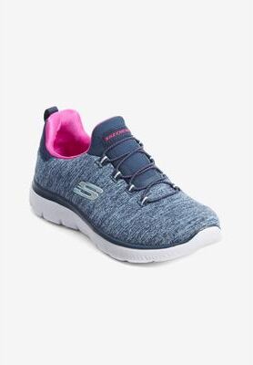 Wide Width Women's The Summits Quick Getaway Sneaker by Skechers in Navy Hot Pink Wide (Size 10 W)