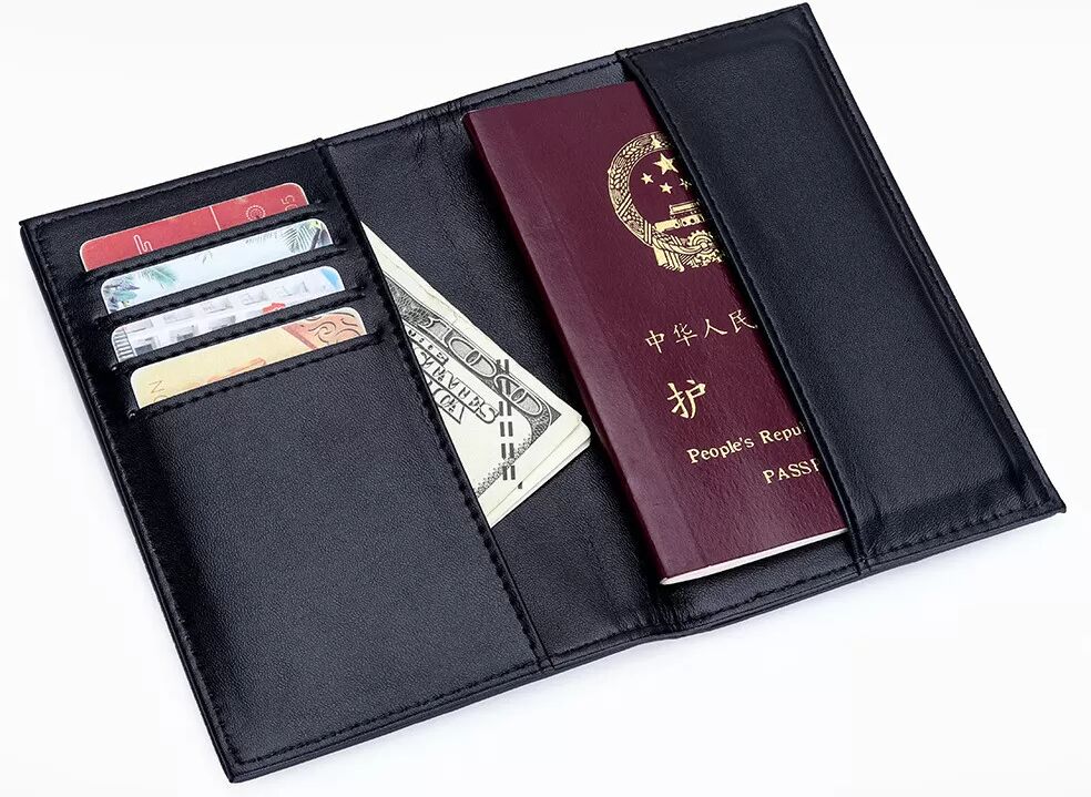 INF Luxus-Reisepasshülle aus Schaffell - RFID-blockierende Reisebrieftasche Schwarz