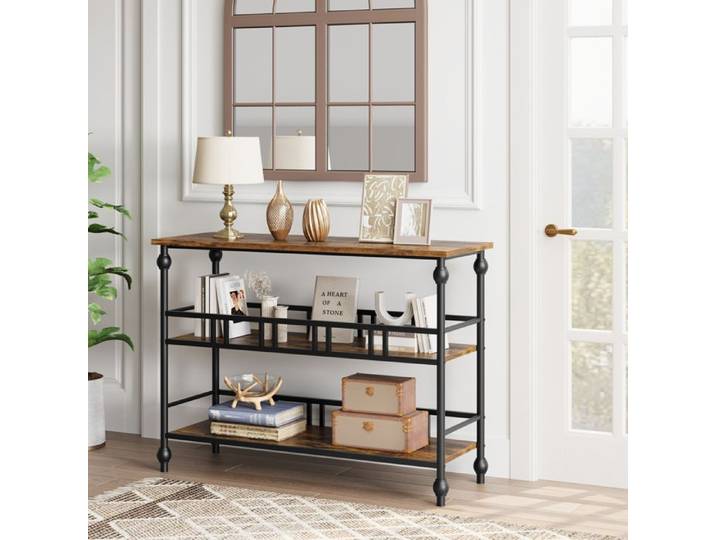console entrée bois Scandinave 3 niveaux 114x37x55 cm pour salon entrée Marron