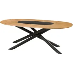 Esstisch oval Akazie 240x100x76 natur lackiert / Mikado-Beine rund schwarz