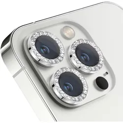 MobileKing Linsenschutz Glitzer-Ringe in silber für iPhone 15 - 9H Glas - MBK166