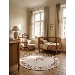 Kinderteppich Alphabet mit Regenbogen Creme 160x160 cm Waschbar