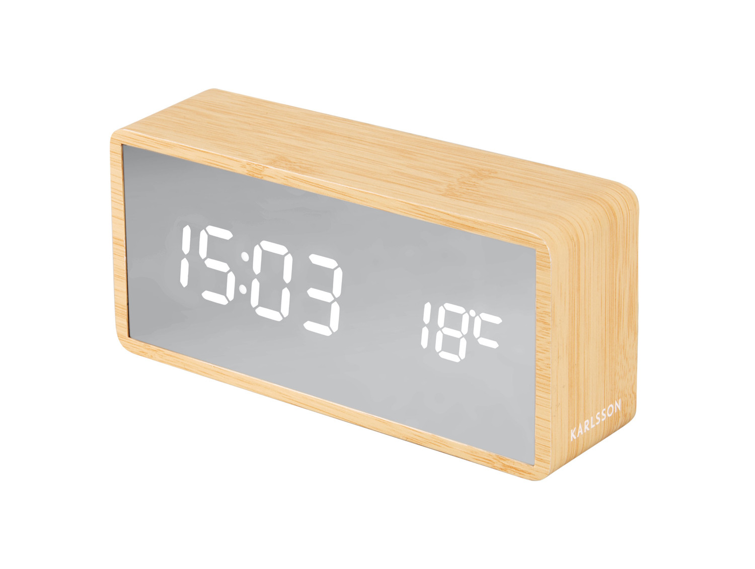 Karlsson KA5879WD Digitale Wekker met LED-display, Hout, USB/Batterij (AAA)