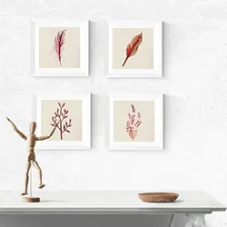 POSTER Set mit 4 Bunte Roten Blättern 15x15 cm Schwarzer Rahmen