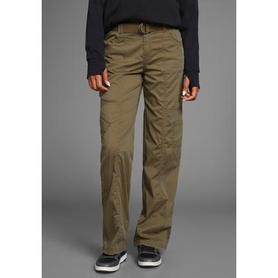 Cargohose KANGAROOS, Damen, Gr. 36, N-Gr, grün (dunkelgrün), Web, Obermaterial: 50% Baumwolle, 46% Polyamid, 4% Elasthan, kontrastfarbene Details, unifarben, bequem bodenlang, Hosen Cargohose, mit besonderem Taschen-Design