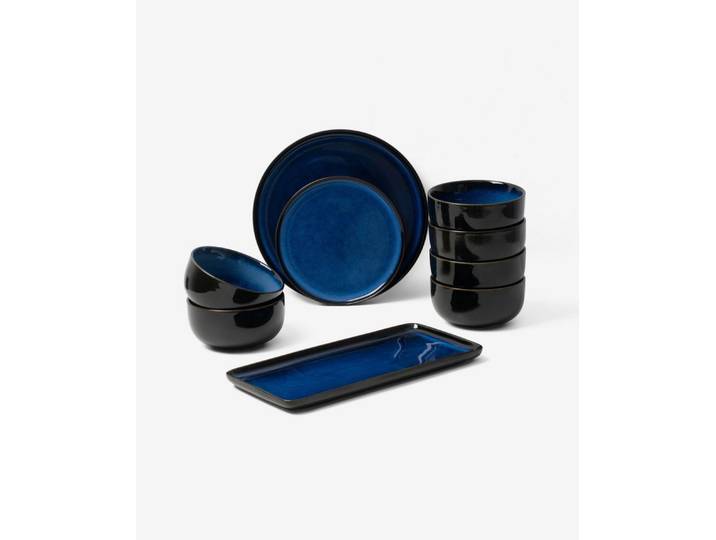 GLAMIRA Geschirr-Set Blaues Geschirr mit reaktiver Glasur (19-tlg), 6 Personen, Stoneware, 19 Teile, für 6 Personen, reaktive Glasur