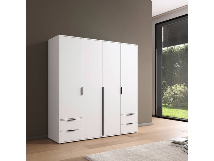 Drehtürenschrank Nagata 187cm 4 Weiß/Alpinweiß Premium mit Spiegeltür/-en