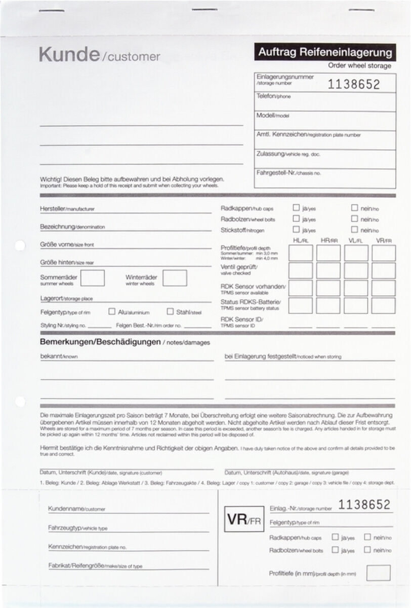Eichner Einlagerungsformular (9036-00152-N)