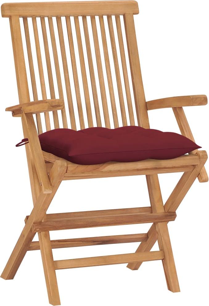 vidaXL Klappstühle mit weinroten Kissen, 4 Stück, Massivholz Teakholz