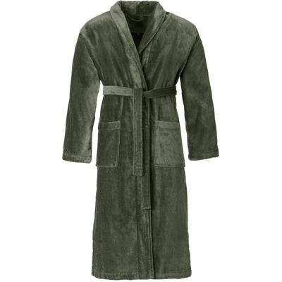 Herrenbademantel VOSSEN "Feeling-L, ideal für Sauna & Spa, Hotelbademantel, Morgenmantel" Gr. L, grün (mud grün), L:128cm, Baumwolle, Hausmäntel, mit hohem Kragen