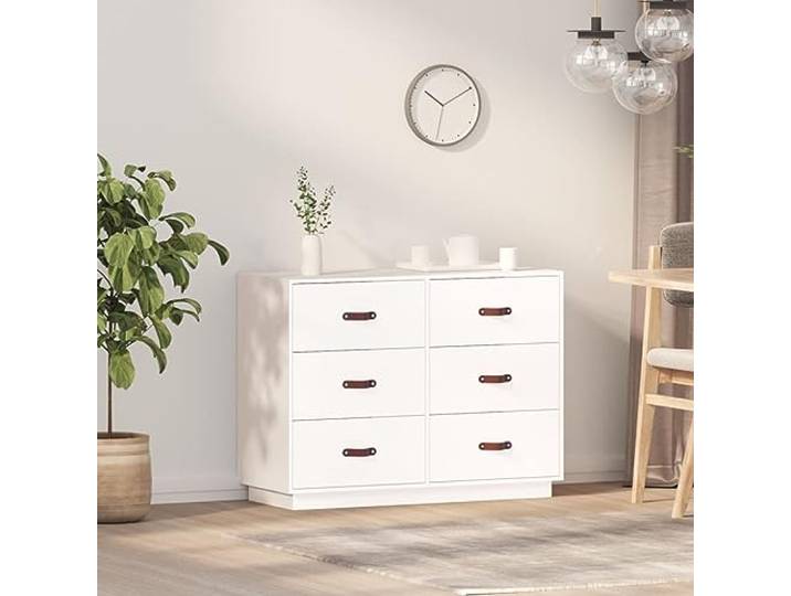 SDWEHO7 Kommode Modern Stil aus Massivholz, Anrichte mit 6 Schubladen, Schmaler Flurtisch Sideboard Schubladenschrank Organisationseinheit für Wohnzimmer, Weiß 100x40x75 cm