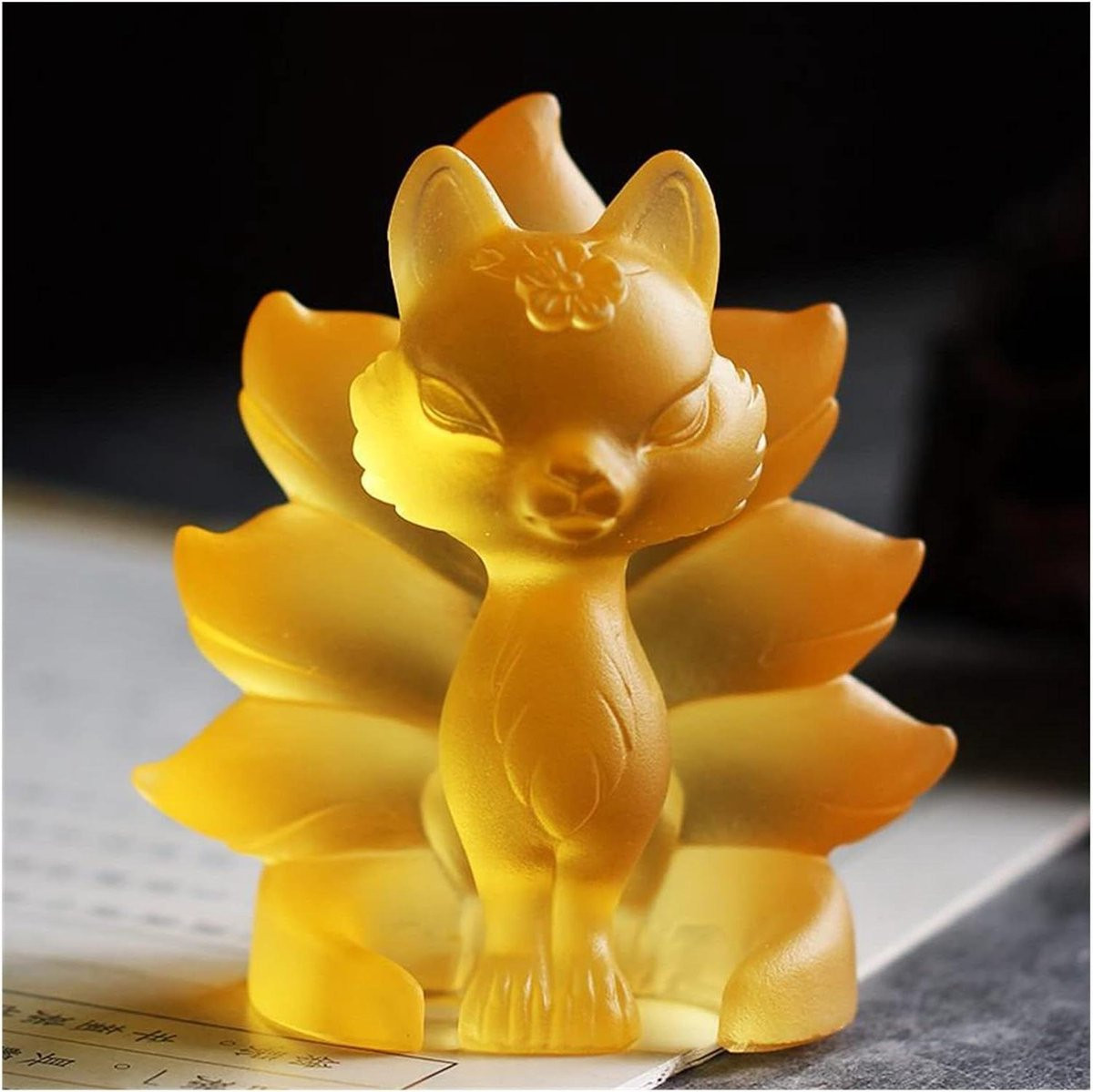 Vos Beeldje Kristallen Sculptuur Amber met Gekleurd Glazuur