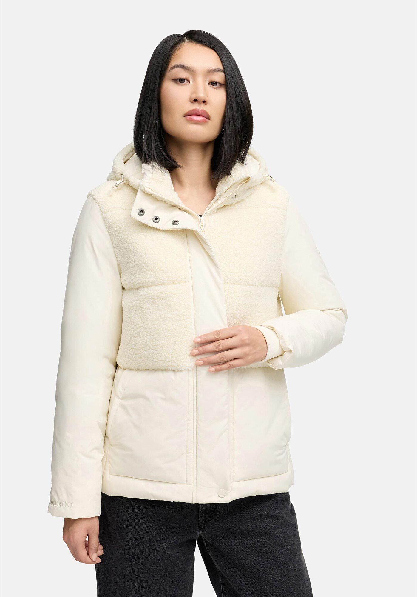 Winterjacke MARIKOO "Marikoo Sheeta Damen Herbst Winter Teddyfell Jacke gefüttert N095", Kinder, Gr. M, weiß (sanftes weiß), Obermaterial: 100% Polyester PES., Jacken Winterjacke