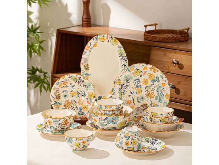 Service de vaisselle moderne en céramique de luxe, ensemble de table de service, kit de voyage chinois, ensemble de bols nobles, modernes et classiques