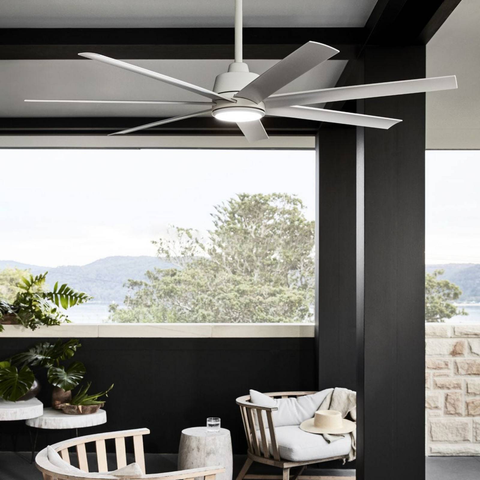 Beacon Lighting ceiling fan with light Atlanta white 142 cm quiet Atlanta, dimmable, White / opal, Living / Dining Room, Plastic, Modern, Ceiling Fans with Lighting