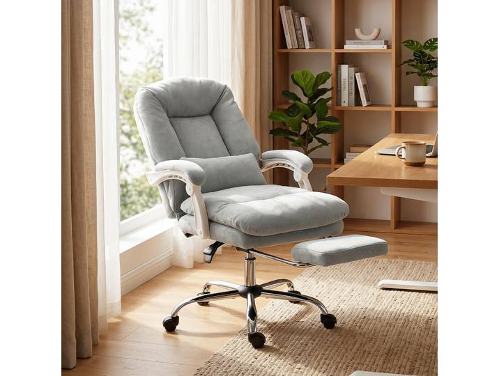 HOMCOM Chaise Bureau Ergonomique Velours Gris Clair Inclinable
