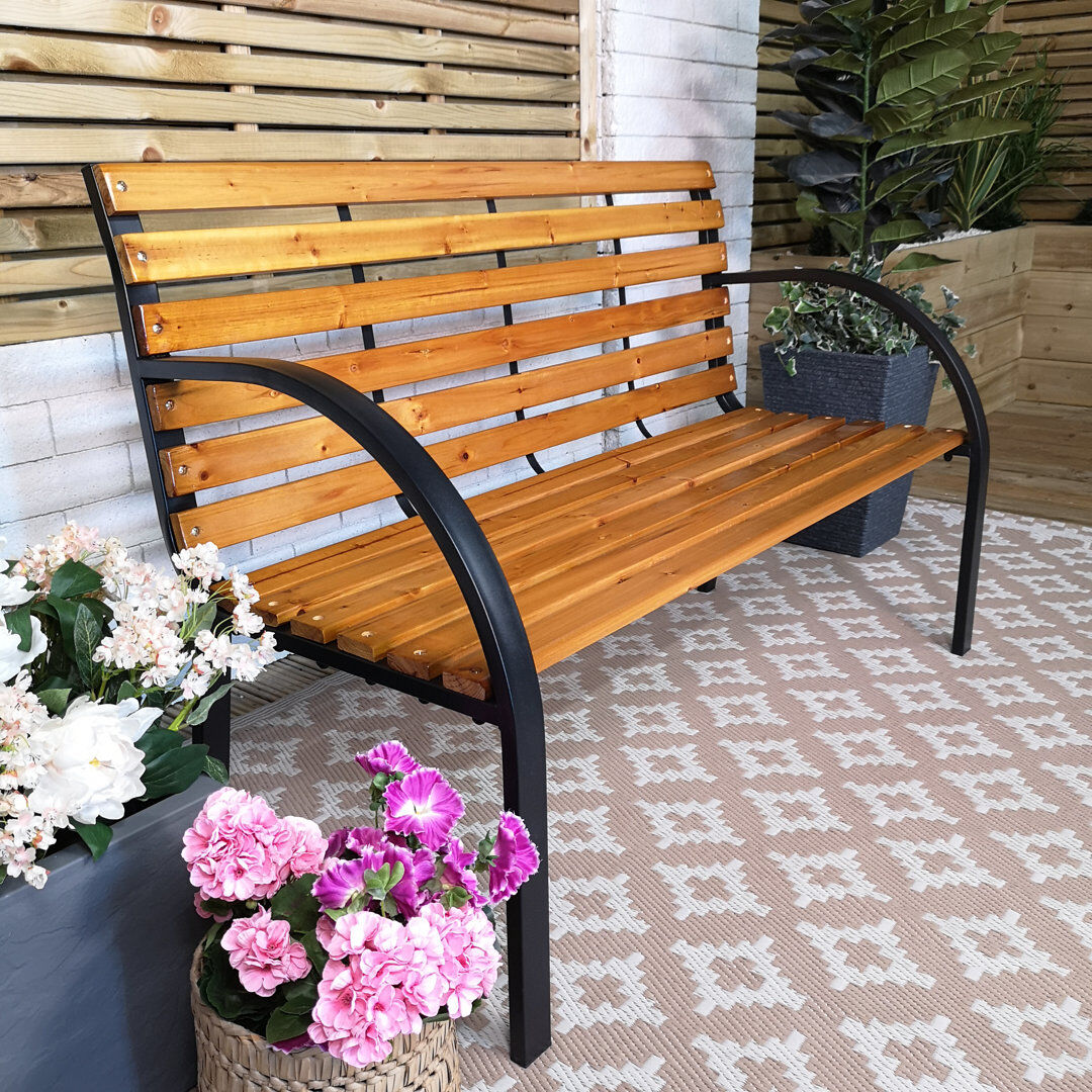 ClassicLiving Abdimajid 128 cm W Fir Solid Wood Garden Bench Brown 86cm H X 128cm W X 42cm D