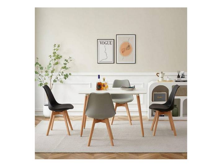 LuxusKollektion Essgruppe Esstisch Set 4 Stühle weiß Tisch + 2 Schwarze Stühle & 2 Graue Stühle