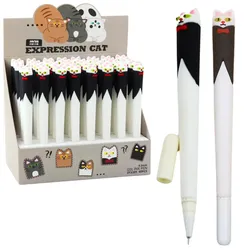 Gelstift „Katze mit Schleife“, blaue Tintenkappe, Schwarz und Weiß, 16,5 cm