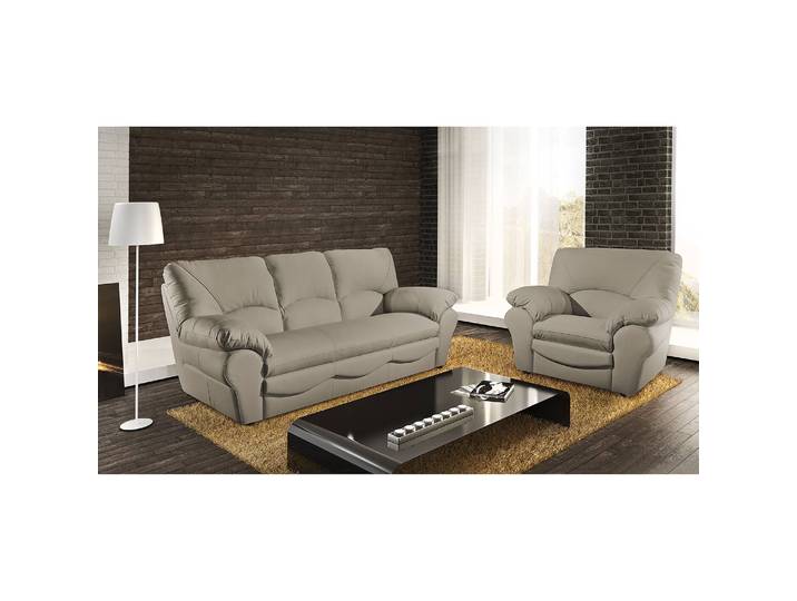 Canapé 3 places en cuir véritable Gris/Taupe Cuir véritable 205 x 92 x 85cm Moderne