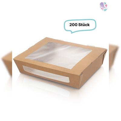 Blanc HYGIENIC Kartonverpackungen Snackboxen mit Sichtfenster 1.200ml 200 Stk, to go, take away, biologisch abbaubar