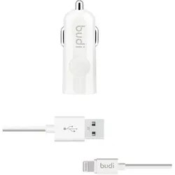 Budi - USB Autoladegerät + Lightning Kabel (weiß)