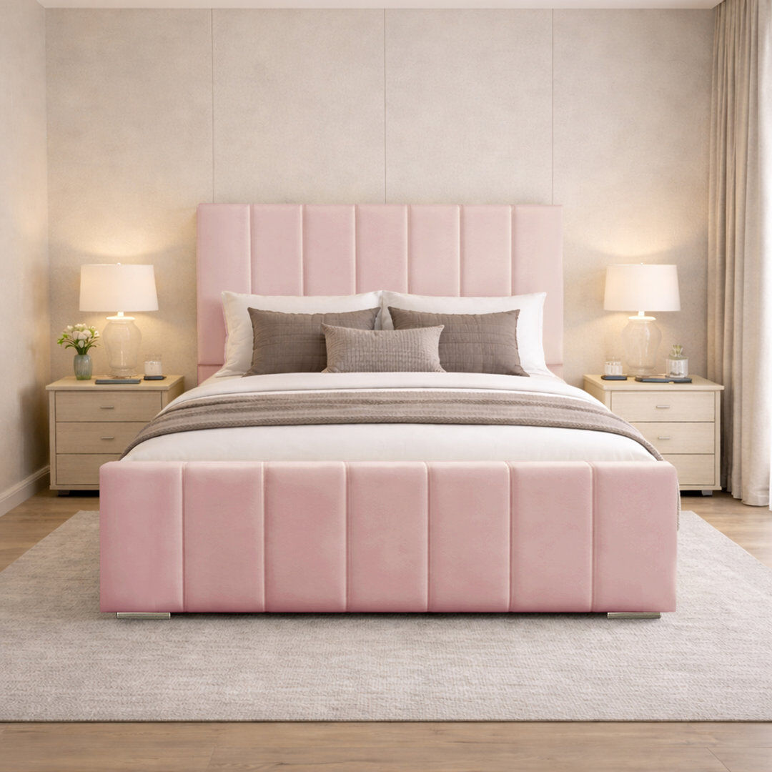 Canora Grey Connell Upholstered Bed Frame Pink Single (3')