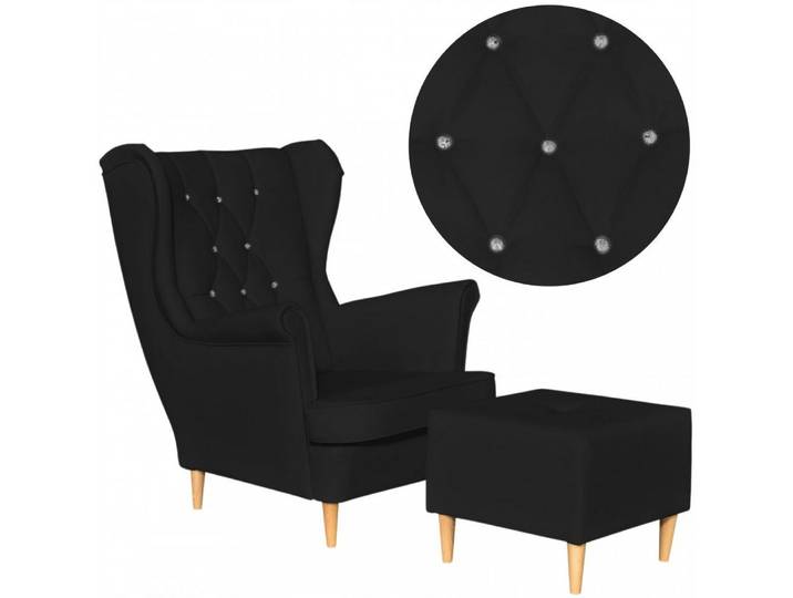Family Meble Sessel Family Meble Gaja Ohrensessel mit Fußhocker aus Kunstleder schwarz