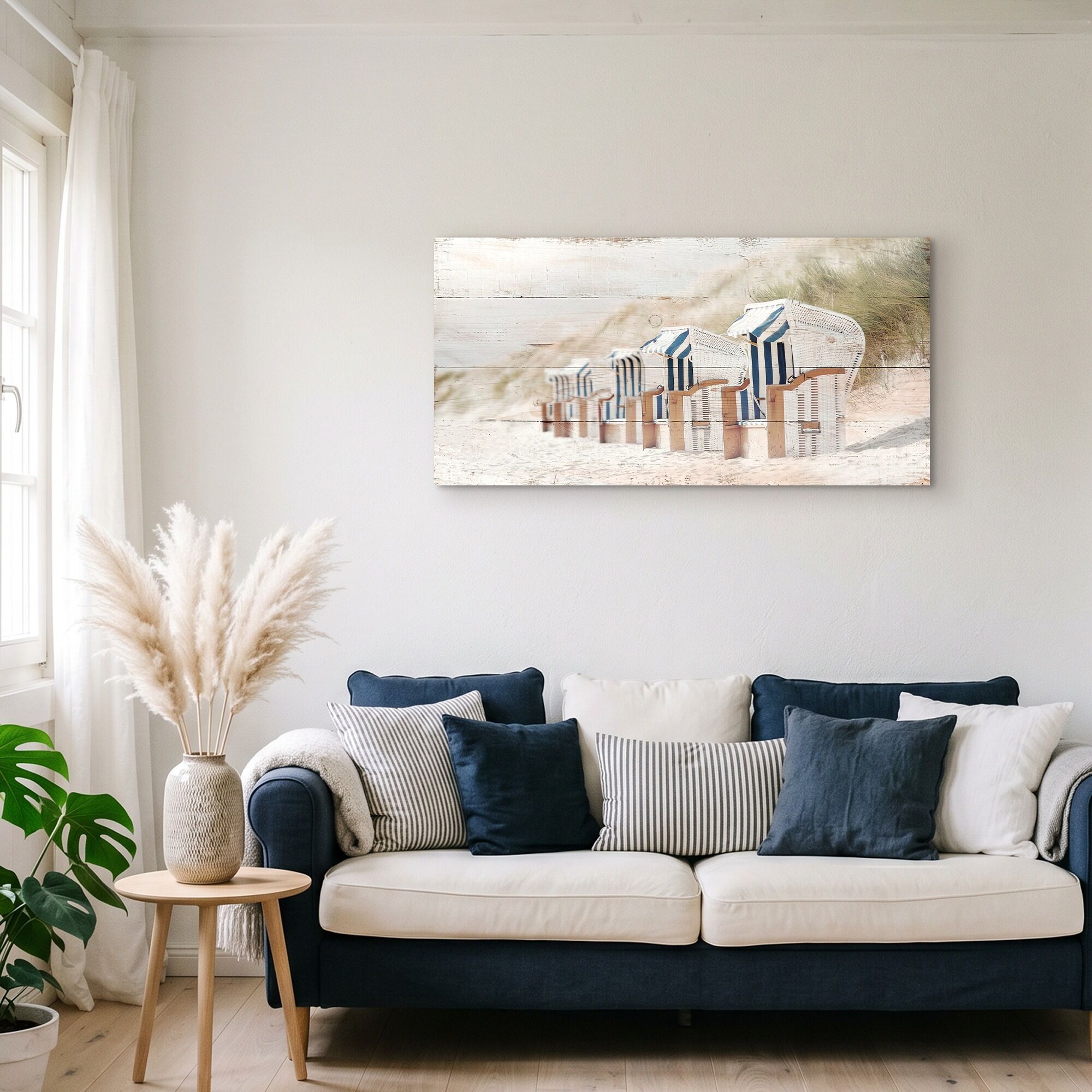 Leinwandbild GOODPRODUCT "Strandkörbe in Holzoptik", beige (farbe bild(er): naturfarben), B:100cm H:50cm T:2cm, Canvas, Bilder, Leinwandbild farbe bild(er): naturfarben B/H/T: 100cm x 50cm x 2cm, Leinwandbild Strandbilder Querformat, 1 Stk.
