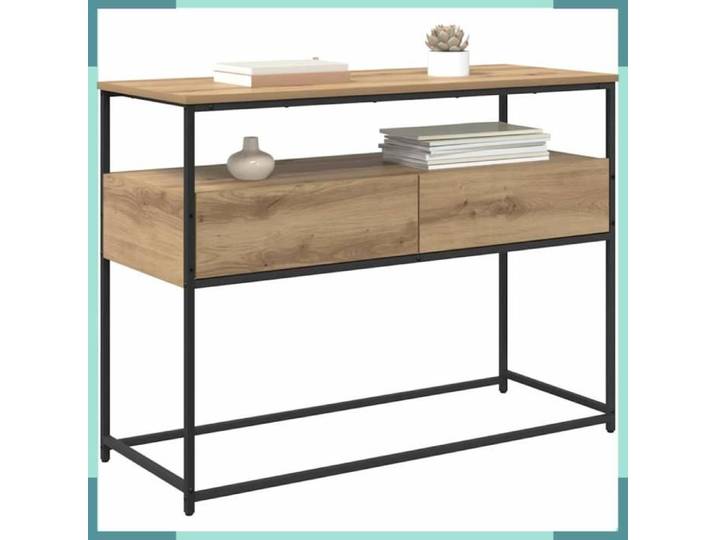 Table console - 882228 - Chêne artisanal - 2 tiroirs - 2 étagères