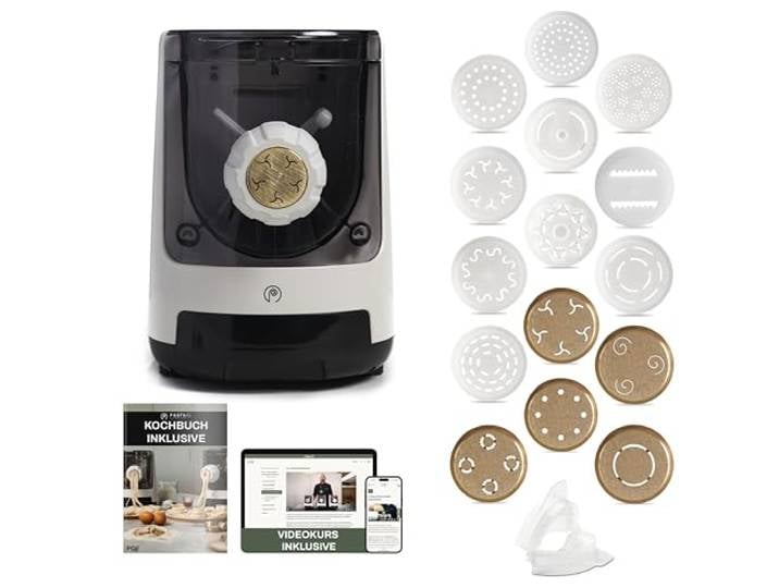 PASTAIO Nudelmaschine mit 16 Formen, davon 5 aus Bronze. Elektrische Nudelmaschine, integrierte Waage, schnelle Extrusion, bis zu 800 g Nudeln, bis zu 25 verschiedene Nudelsorten. Classe Italy