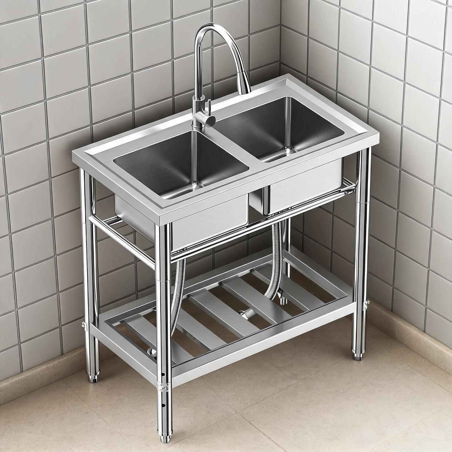 Zstar Doppelspülbecken aus 304 Edelstahl mit Wasserhahn für das Gewerbe
