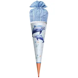 Roth, Schultüte, Schultüte Lieblingsstück ""Delfin Duo"", rund, 700 m Stoffverschluss mit Borte, mit stabiler -Spitze (70 cm, 1x)