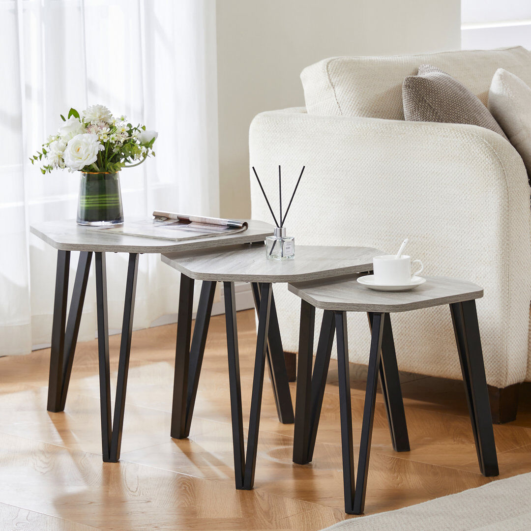 Borough Wharf Nest of 3 Tables, Modern Versatile Living Room Home Furniture Grey 45.5cm H X 59cm W X 52cm D