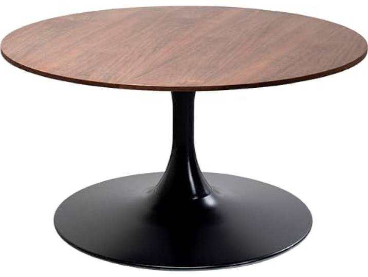Kare Design Couchtisch Schickeria Walnuss, Schwarz/Braun, 80cm Durchmesser, Beistelltisch, Wohnzimmertisch, Holz-Optik, Stahlgestell, Rund, Retro