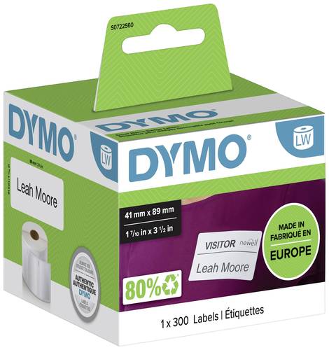 DYMO Etiketten Rolle 11356 S0722560 89 x 41 mm Papier Weiß 300 St. Wiederablösbar Namensschild-Etiketten