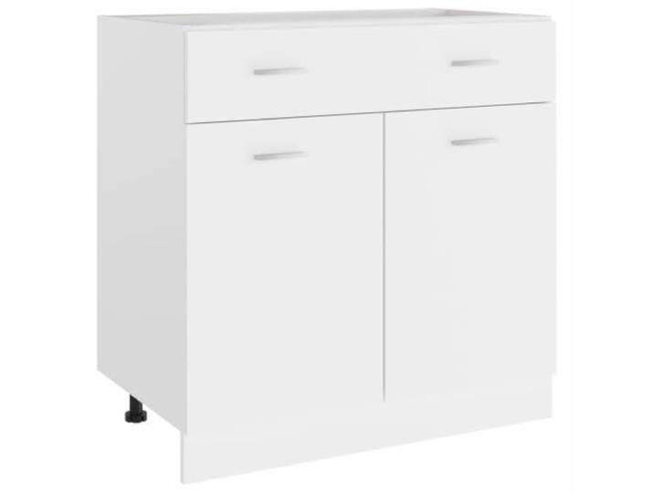 fsahslih Unterschrank Lyon Weiß 80x46x81,5 cm Holzwerkstoff Küche Kompakter Küchenbeistellschrank für Esszimmer mit verstellbaren Einlegeböden und robuster Auszugsschublade für Teller.