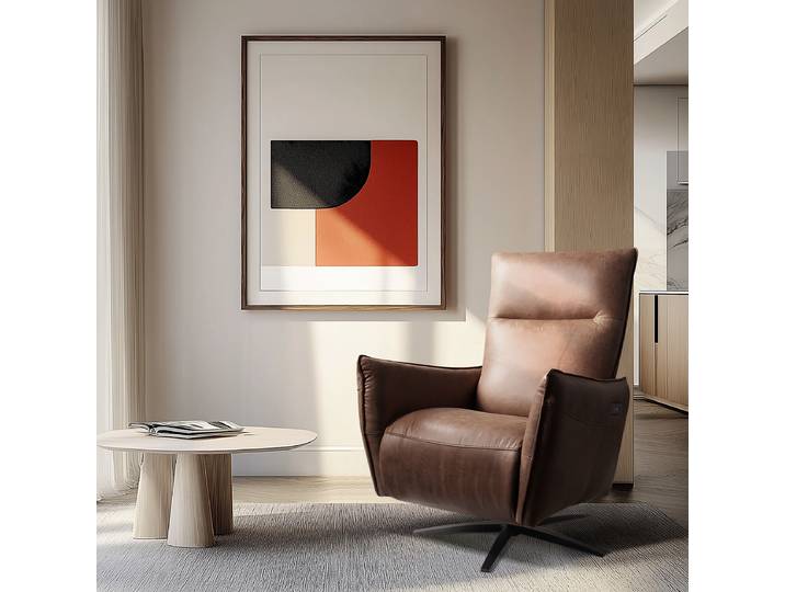 Relaxsessel Braun Echtleder Arelia Elektrisch verstellbar: 2 Motoren mit Kabel 77 x 107 x 88cm