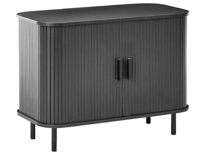 Beliani Sideboard Holzoptik schwarz 2 Schiebetüren Metallbeine schwarz Retro Bradley