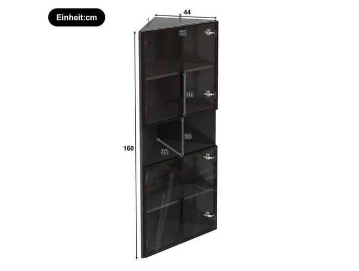 Vitrine d angle triangulaire 62 x 32 x 160 cm meuble vitrine noir avec LED verre trempe et niche ouverte Grjofek