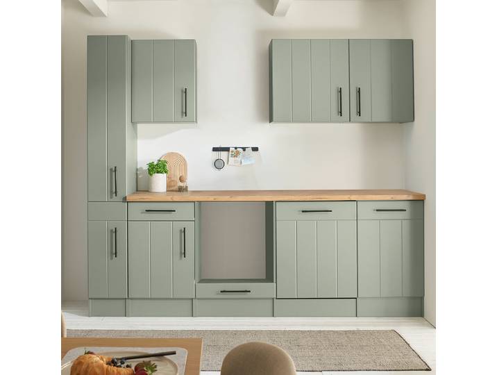 Cuisine Anton 250cm Vert/Vert roseau Sans table de cuisson Sans électroménager