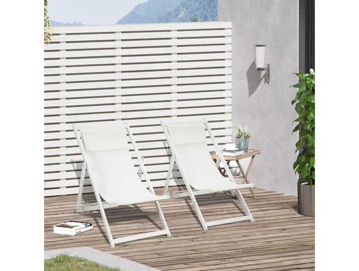 Outsunny 2 Chaises Longues Pliantes Aluminium Beige 96,5x58x91,5 cm