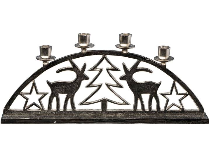 Adventsleuchter CREATIV HOME Weihnachtslandschaft für 4 Stabkerzen , silber, B:50cm H:21cm T:3cm, Kerzenhalter, Adventsleuchter, im modernen Design
