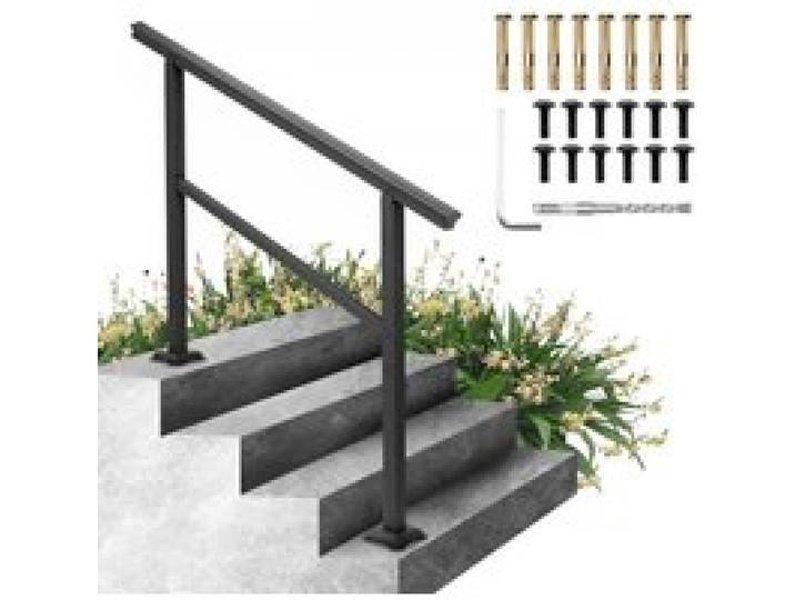 VEVOR Main Courante pour Escalier Noir, Balustrade Garde Corps Terrasse Rampe Escalier en Alliage d'Aluminium et Fer, Kit Main Courante 121 x 89,5 cm Garnitures de Base Bien Conçues pour Jardin
