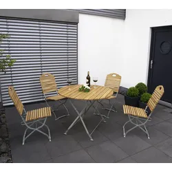 Kurgarten - Garnitur BAD TÖLZ 5-teilig (4x Stuhl, 1x Tisch 100cm rund), Flachstahl verzinkt + Robinie, klappbar
